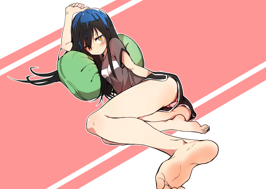 1girl, absurdres, arm_at_side, arm_up, artistic_error, bad_perspective, bare_legs, barefoot