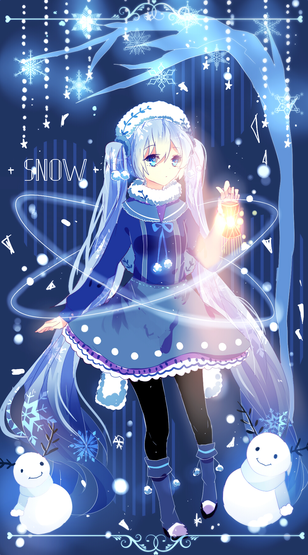 1girl, bad_id, bad_pixiv_id, black_legwear, blue_boots, blue_eyes, blue_hair, blue_ribbon