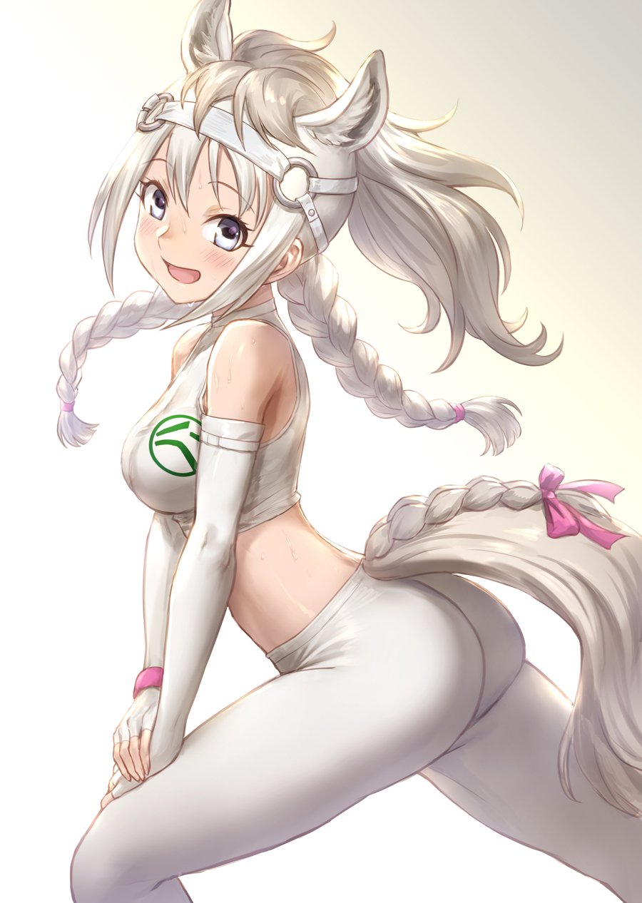 10s, 1girl, animal_ears, ass, blush, braid, breasts, elbow_gloves