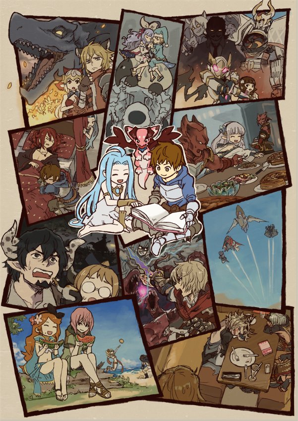 6+boys, 6+girls, ahoge, aircraft, airship, albert_(shingeki_no_bahamut), aliza_(granblue_fantasy), alternate_costume
