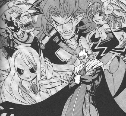 2girls, 3boys, demon_boy, demon_girl, disgaea, fake_zenon, greyscale, horns