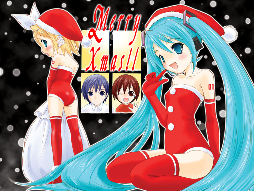 1boy, 3girls, aqua_eyes, aqua_hair, bag, blonde_hair, blue_eyes, blue_hair