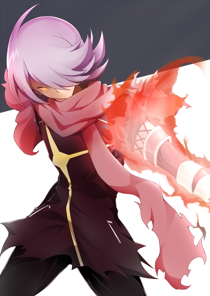 1boy, armband, black_background, black_pants, brown_shirt, closed_mouth, commentary_request, concrete_revolutio