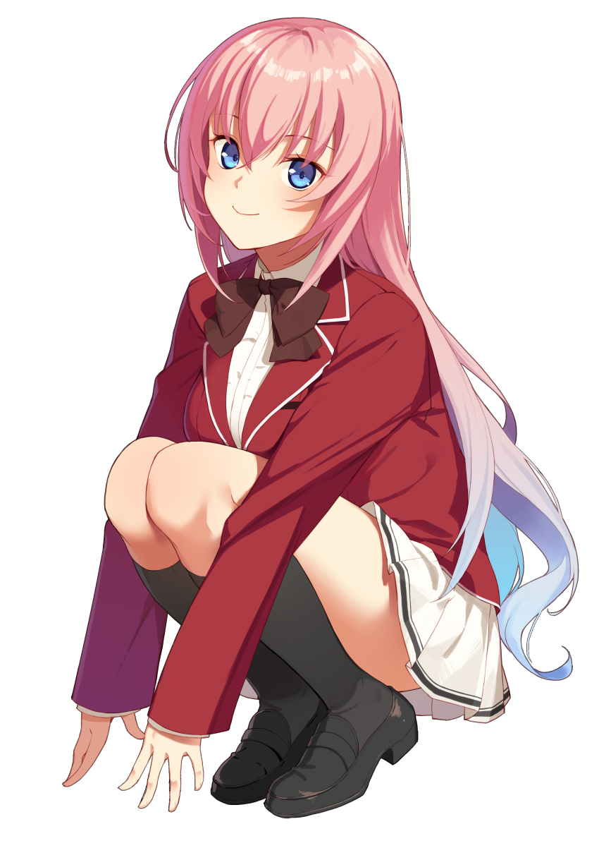 1girl, absurdres, bad_id, bad_pixiv_id, black_socks, blazer, blue_eyes, blue_hair