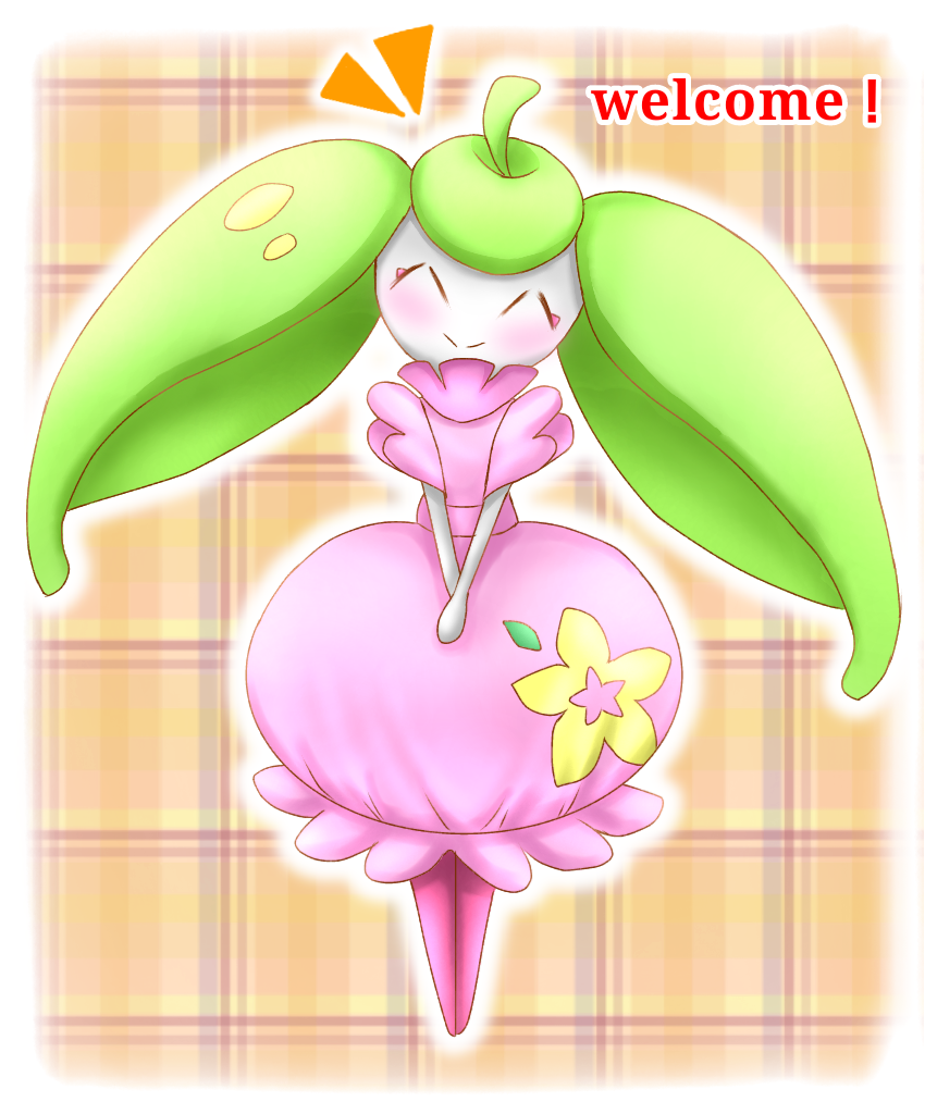 1girl, ^_^, closed_eyes, clothed_pokemon, colored_skin, female_focus, gen_7_pokemon, green_hair, hikatty, long_hair, monster_girl, nintendo, plant_girl, pokemon, pokemon_(creature), solo, steenee, twintails, white_skin