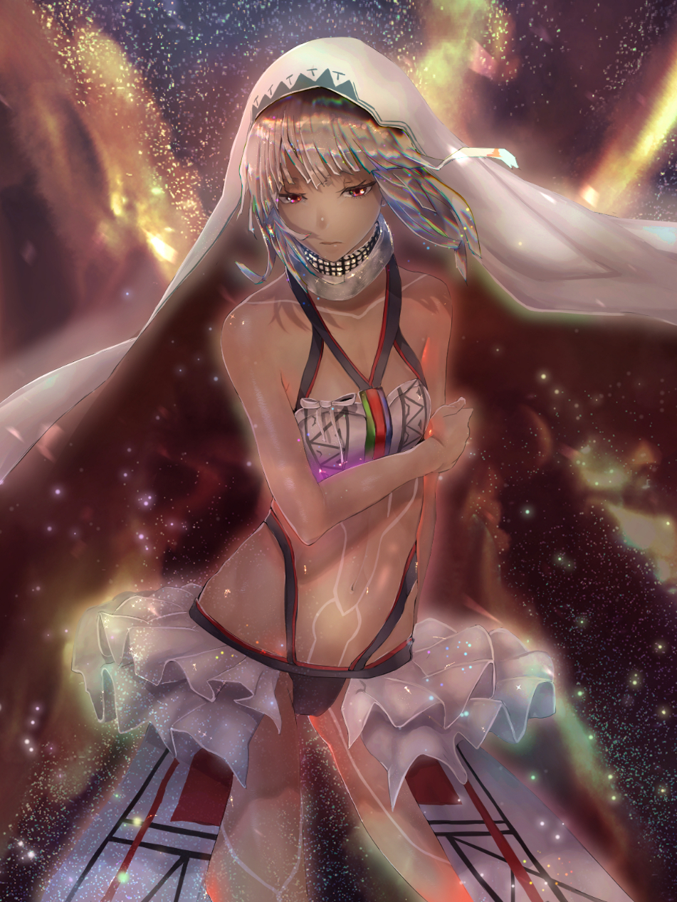 1girl, altera_(fate), arm_grab, bad_id, bad_pixiv_id, breasts, dark-skinned_female, dark_skin