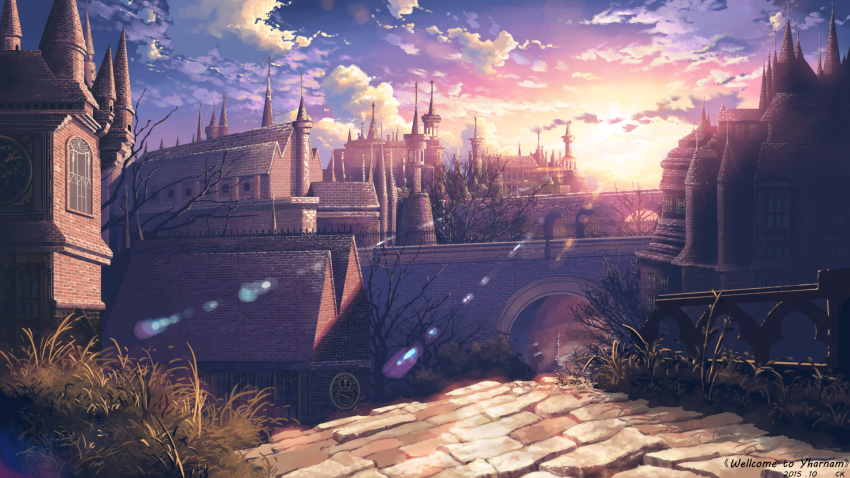 arch, architecture, bad_id, bad_pixiv_id, bloodborne, blue_sky, bridge, building