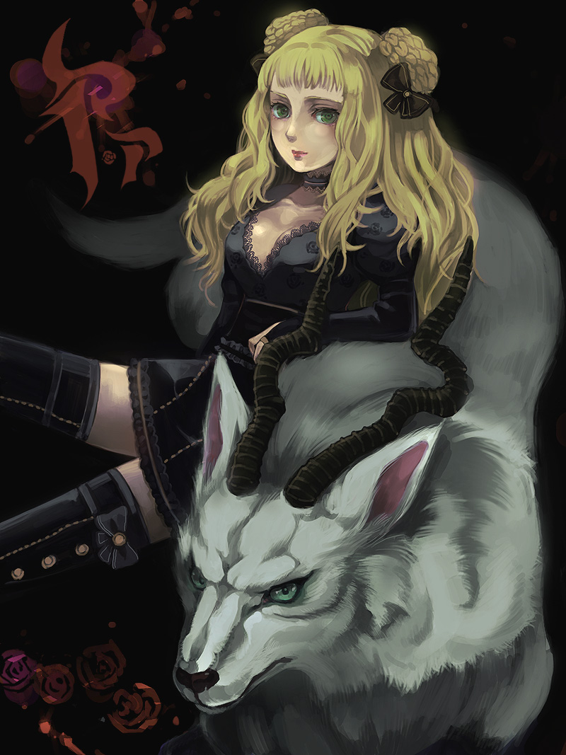 blonde_hair, green_eyes, long_hair, lovecom, poison_pink, raki_(poison_pink), solo, thage