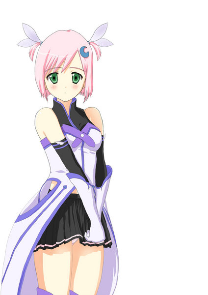 00s, 1girl, blush, elbow_gloves, estellise_sidos_heurassein, estellise_sidos_heurassein_(magical_maiden), female_focus, gloves, green_eyes, hair_ornament, magical_girl, official_alternate_costume, panties, pantyshot, pink_hair, ribbon, shitan, short_hair, solo, tales_of_(series), tales_of_vesperia, underwear, v_arms