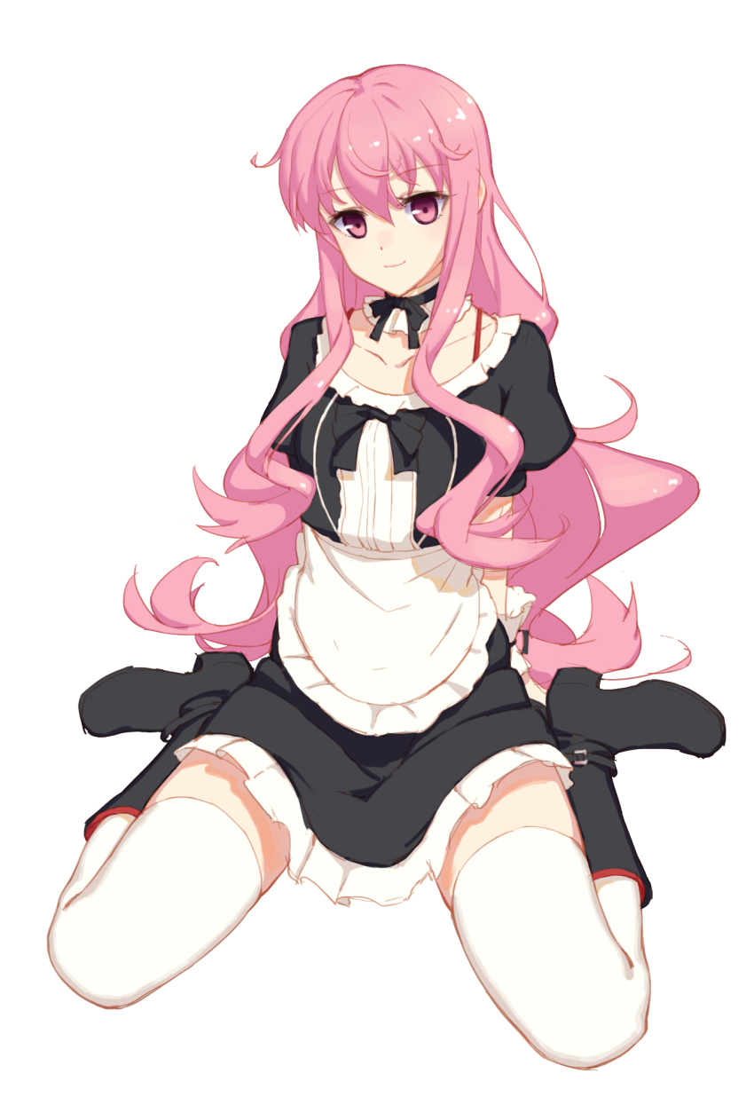 1girl, apron, bad_id, bad_pixiv_id, black_boots, boots, bow, choker