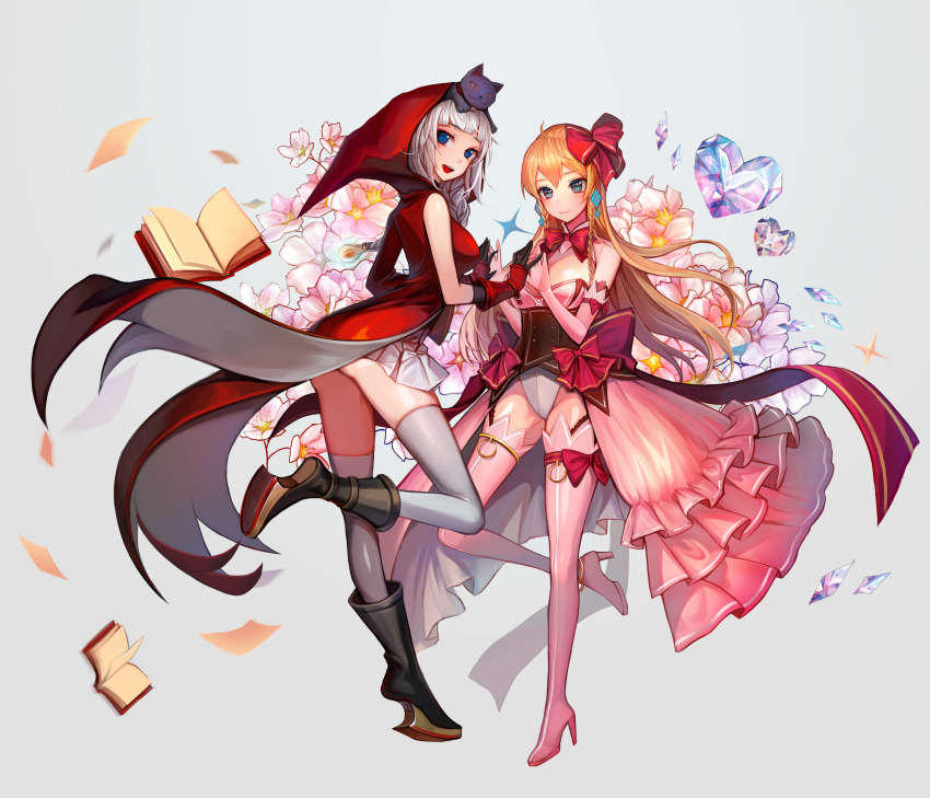 2girls, absurdres, bad_id, bad_pixiv_id, blonde_hair, blue_eyes, blush, book