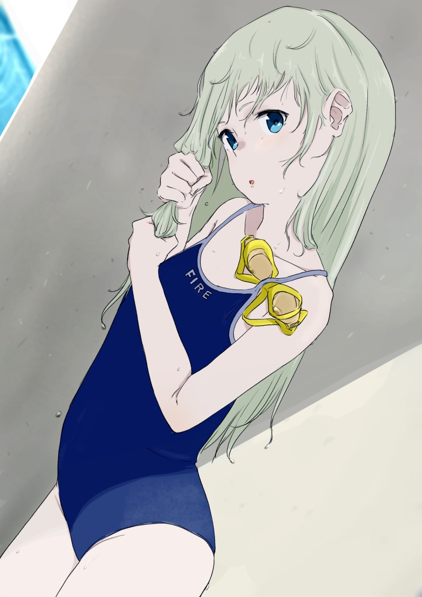 1girl, absurdres, blonde_hair, blue_eyes, blue_one-piece_swimsuit, bouen, collarbone, competition_school_swimsuit