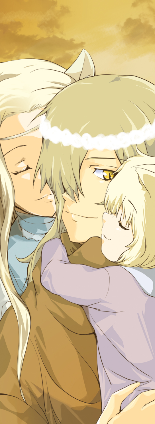 00s, 1boy, 2girls, animal_ears, bad_id, bad_pixiv_id, blonde_hair, child