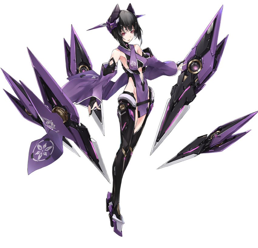 1girl, black_gloves, black_hair, black_legwear, breasts, brown_eyes, elbow_gloves, female_focus