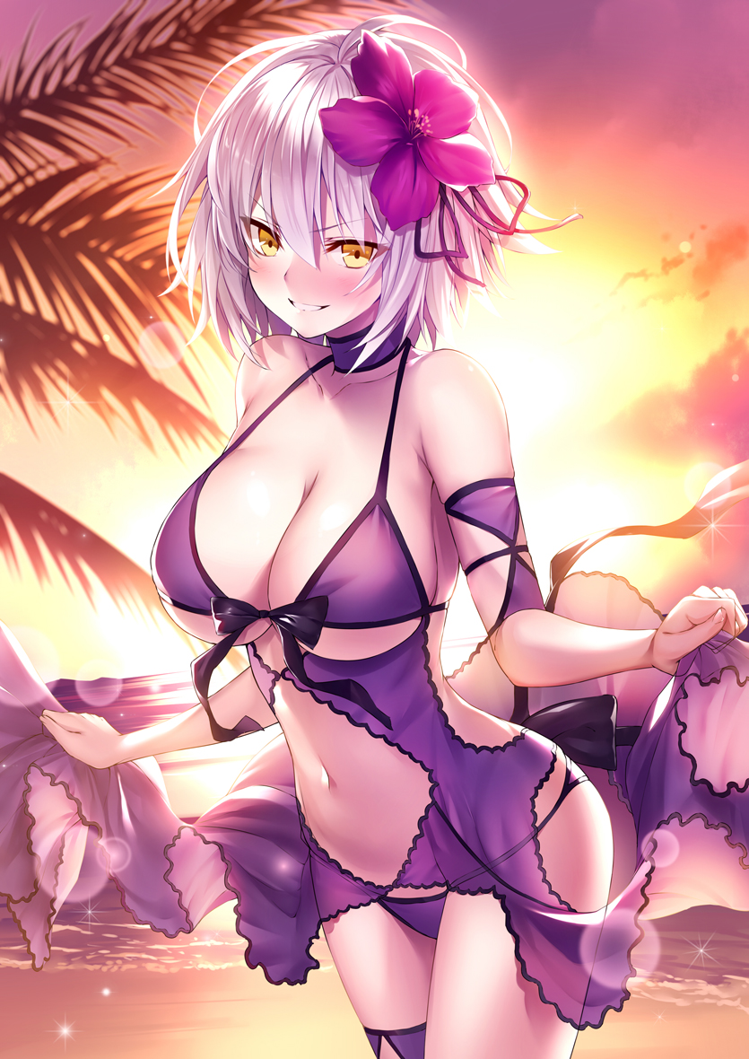 >:), 1girl, armband, bad_id, bad_pixiv_id, bikini, blush, breasts