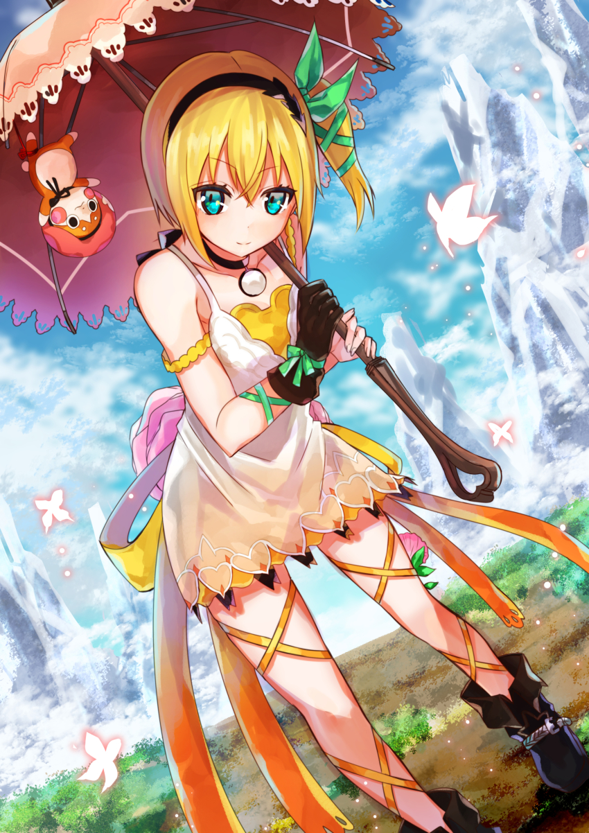 10s, 1girl, absurdres, asymmetrical_gloves, black_gloves, black_hairband, black_shoes, blonde_hair