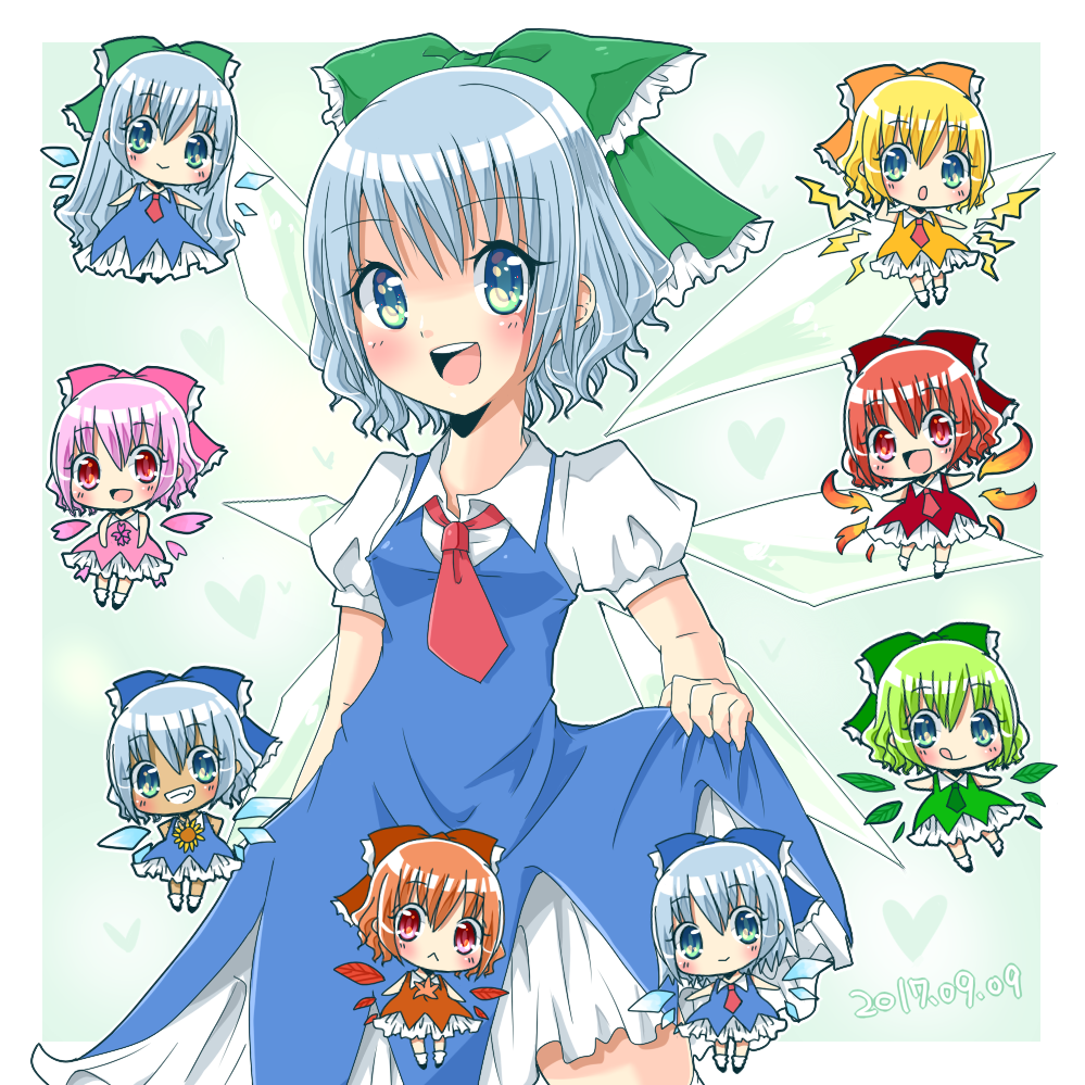 1girl, :>, :<, :d, :o, :q, achi_cirno, alternate_color