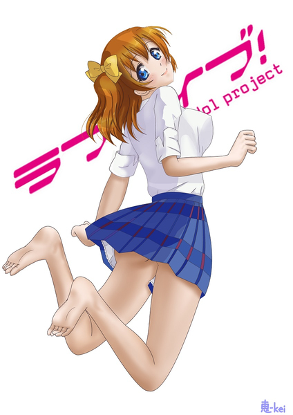 10s, 1girl, artist_name, barefoot, blue_eyes, blush, bow, closed_mouth