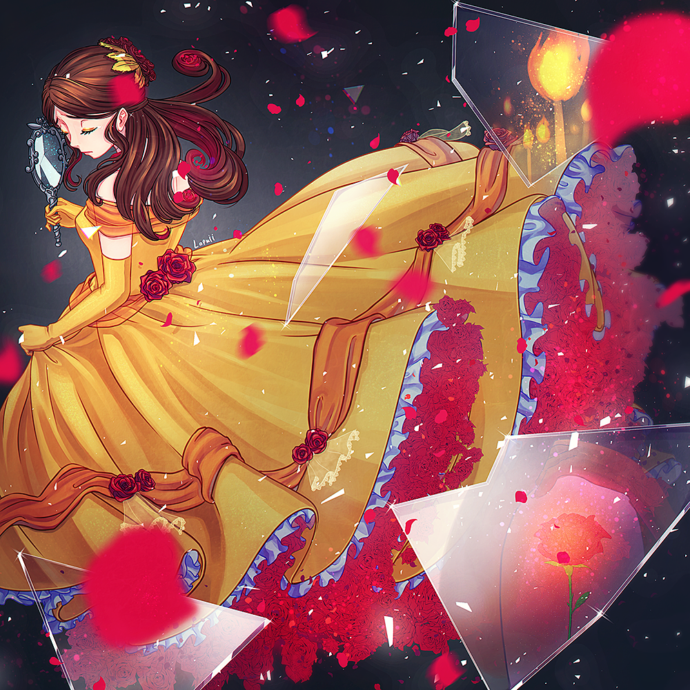 1girl, artist_name, bad_id, bad_pixiv_id, beauty_and_the_beast_(disney), belle_(disney), brown_hair, closed_eyes