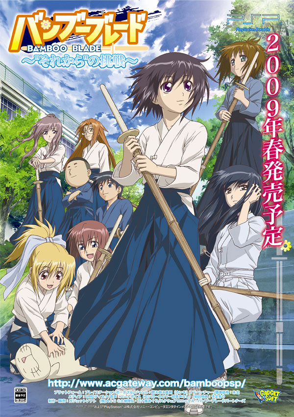 00s, 2boys, 6+girls, =_=, adjusting_hair, azuma_satori, bamboo_blade, black_hair