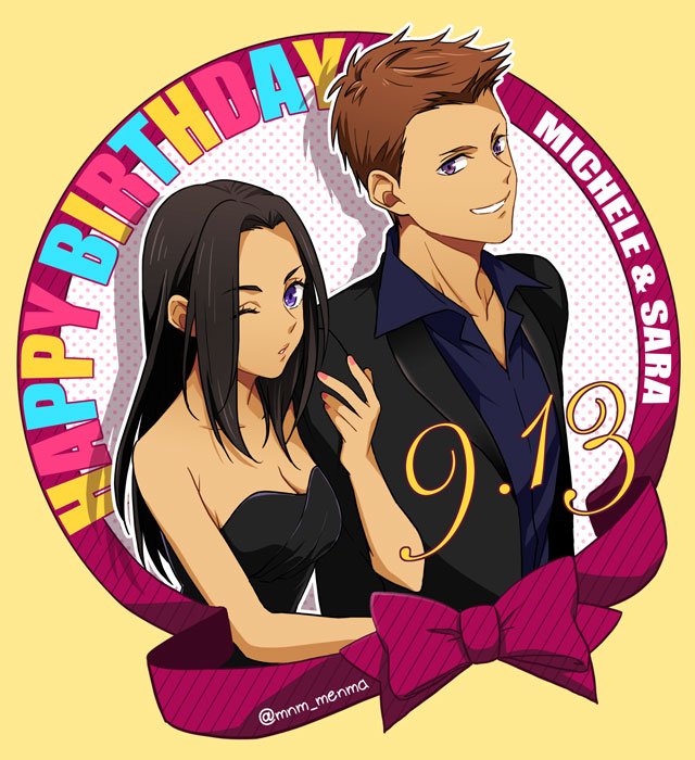 10s, 1boy, 1girl, arm_hug, bad_id, bad_twitter_id, black_hair, blazer