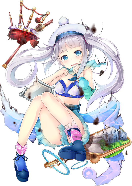 1girl, ass, bagpipes, beret, blue_eyes, blue_scarf, breasts, burns