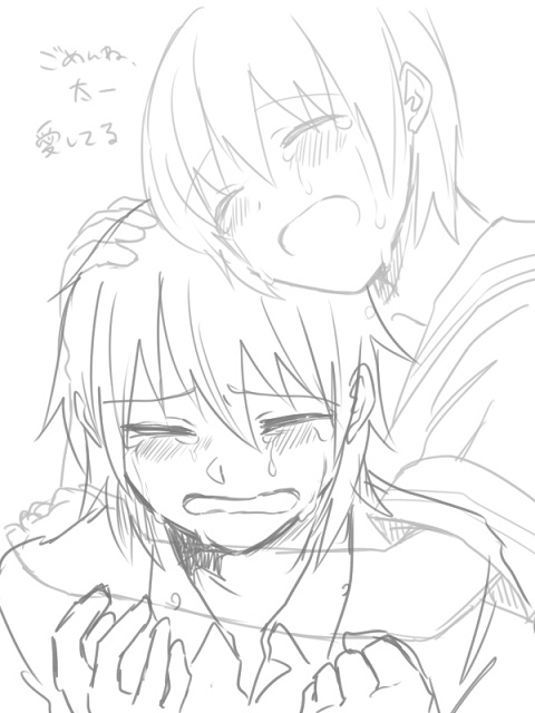 1boy, 1girl, albino, closed_eyes, cross_channel, fujisaki_yuu_(nkrm), greyscale, hetero