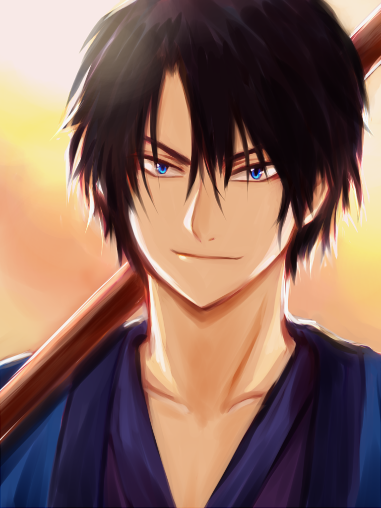 akatsuki_no_yona, black_hair, blue_eyes, hak_(akatsuki_no_yona), japanese_clothes, lsize, male_focus, short_hair