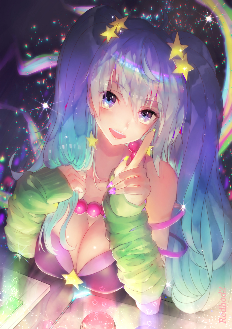 1girl, aqua_hair, arcade_sona, artist_name, bad_id, bad_pixiv_id, blue_eyes, blue_hair