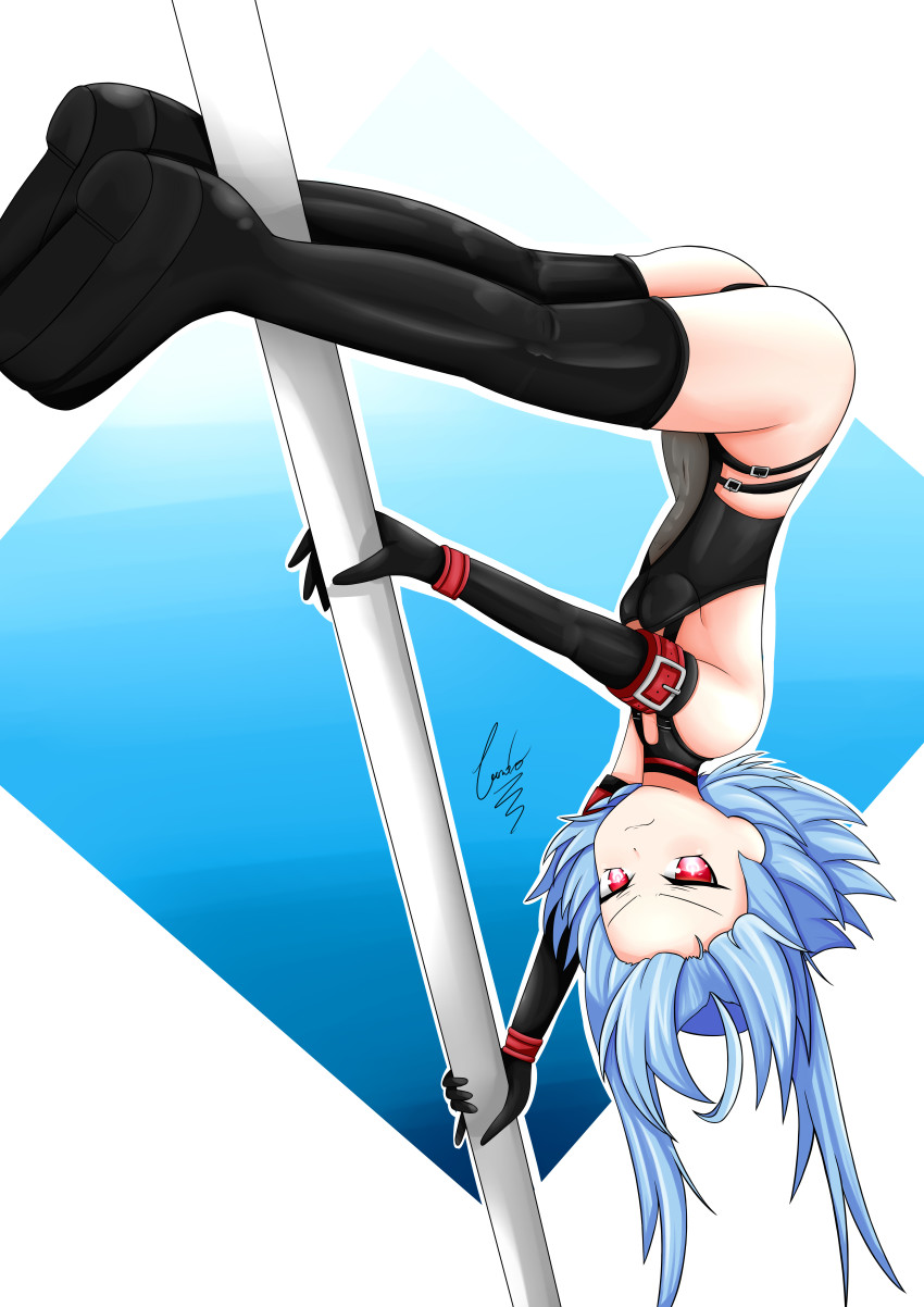 1girl, absurdres, ass, bad_id, bad_pixiv_id, blanc_(neptunia), blue_hair, bodysuit