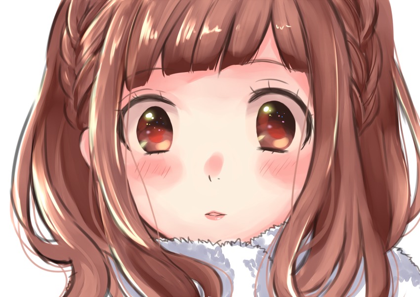 1girl, bad_id, bad_pixiv_id, braid, brown_eyes, close-up, female_focus, fur_trim, long_hair, looking_at_viewer, love_lab_(manga), portrait, shirokuro_neko_(ouma_haruka), sketch, solo, spoilers, tanahashi_suzune, white_background