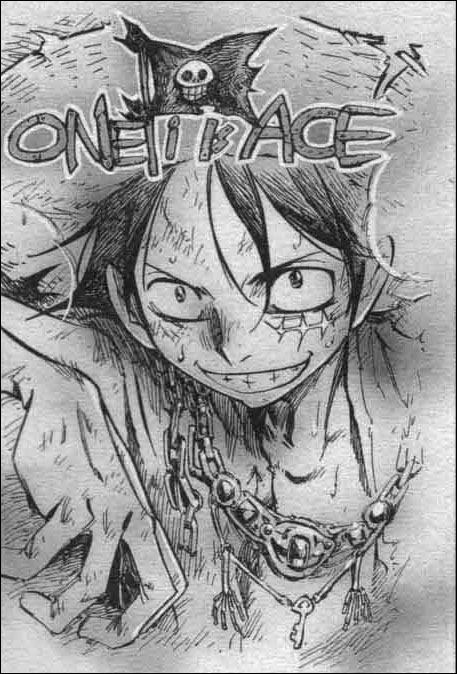 1boy, greyscale, hair_between_eyes, male_focus, monkey_d._luffy, monochrome, one_piece, skull_print