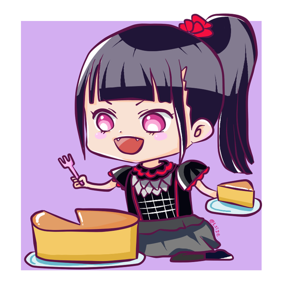 babymetal, black_hair, cake, character_request, eating, excited, fangs, food