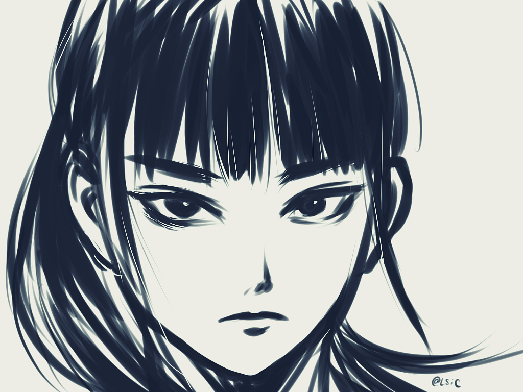babymetal, character_request, long_hair, lsize, monochrome, simple_background, sketch, solo