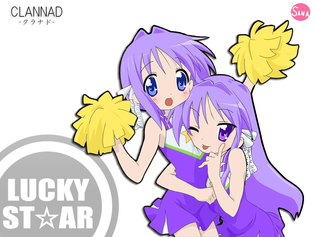 2girls, cheerleader, clannad, company_connection, cosplay, crossover, fujibayashi_kyou, fujibayashi_ryou