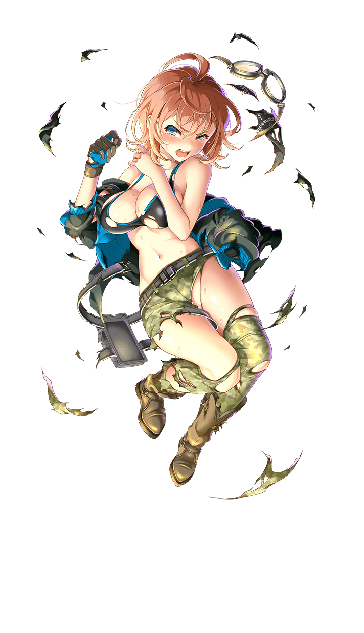 1girl, bandana, bikini, blue_eyes, boots, breasts, brown_boots, cleavage