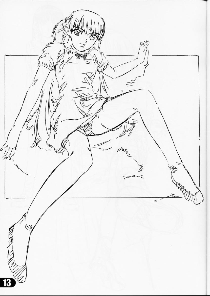 1girl, female_focus, greyscale, highres, lafiel, long_hair, monochrome, musashiseki_bombers