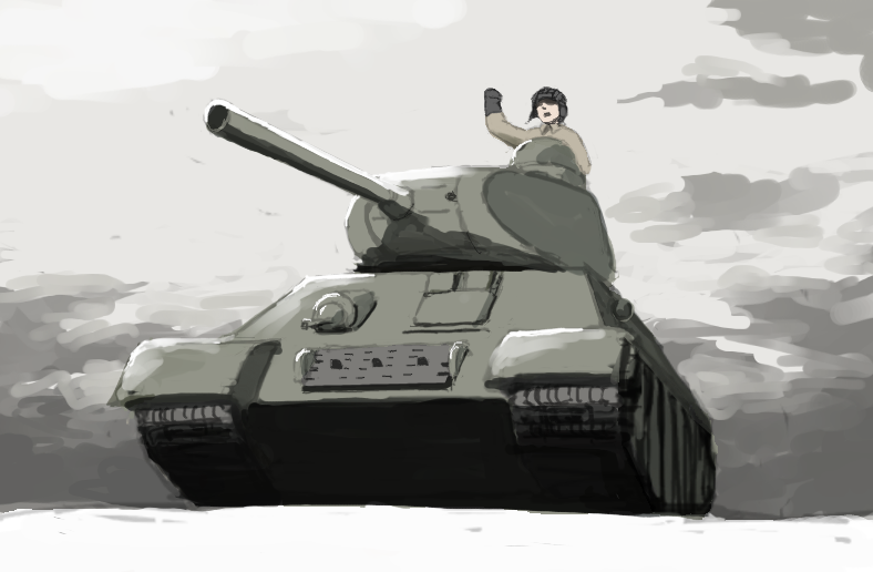 1boy, cloud, day, military, military_vehicle, motor_vehicle, original, saigawa