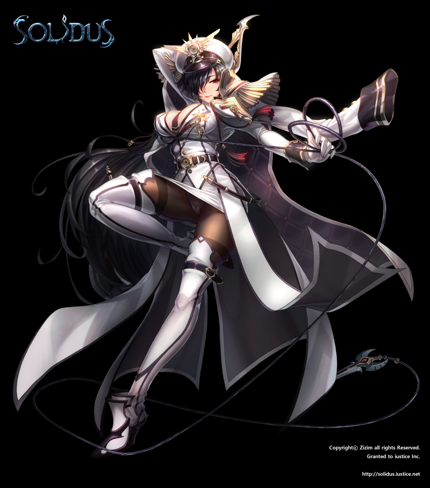 1girl, absurdres, belt, black_hair, black_pantyhose, boots, breasts, cleavage