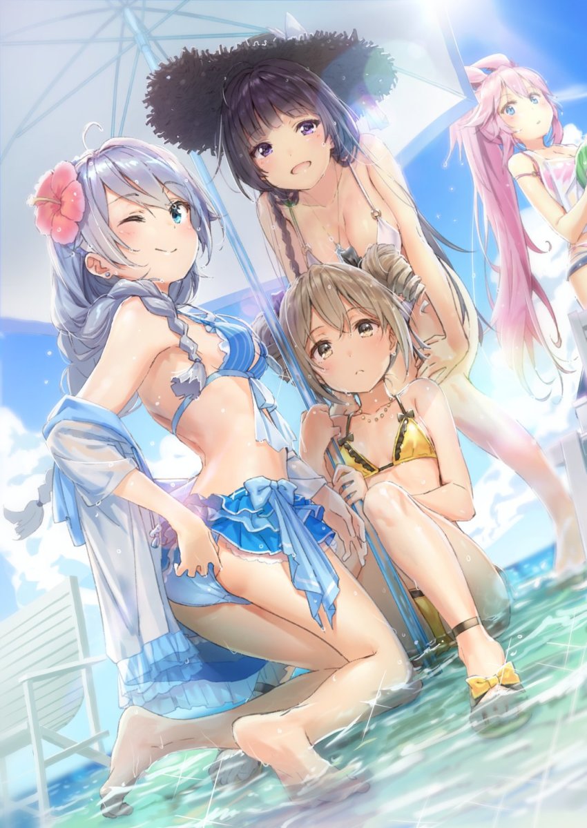 4girls, :d, ;), animal_ears, artist_request, ass, bad_id, bad_twitter_id