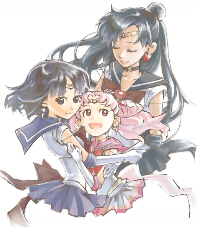 1990s_(style), 3girls, bishoujo_senshi_sailor_moon, bishoujo_senshi_sailor_moon_s, bishoujo_senshi_sailor_moon_stars, black_neckwear, bob_cut, brooch