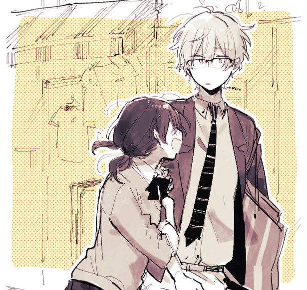 10s, 1boy, 1girl, belt, brother_and_sister, glasses, hazama_michio, idolmaster