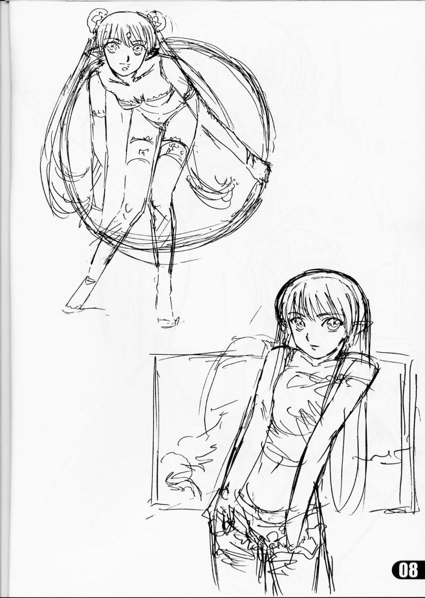 1girl, bra, gloves, greyscale, highres, lafiel, lingerie, long_hair