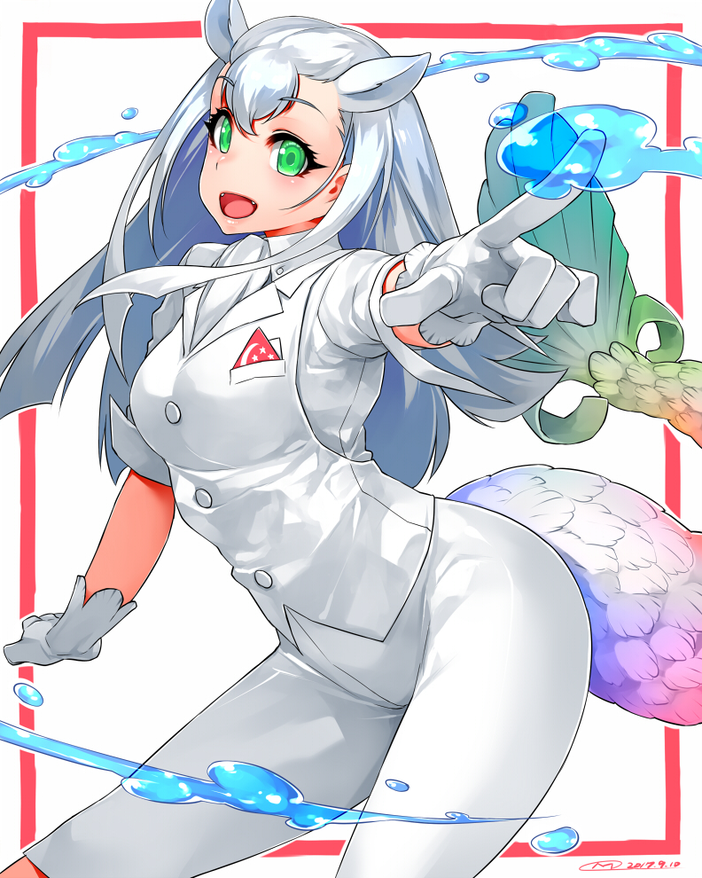 10s, 1girl, 2017, :d, animal_ears, buttons, collared_shirt, dated