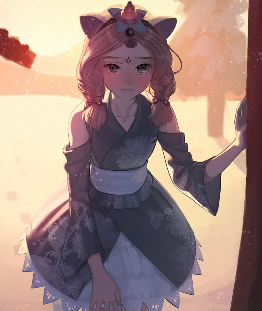 1girl, aconitea, animal_ears, backlighting, bad_id, bad_twitter_id, black_dress, blonde_hair