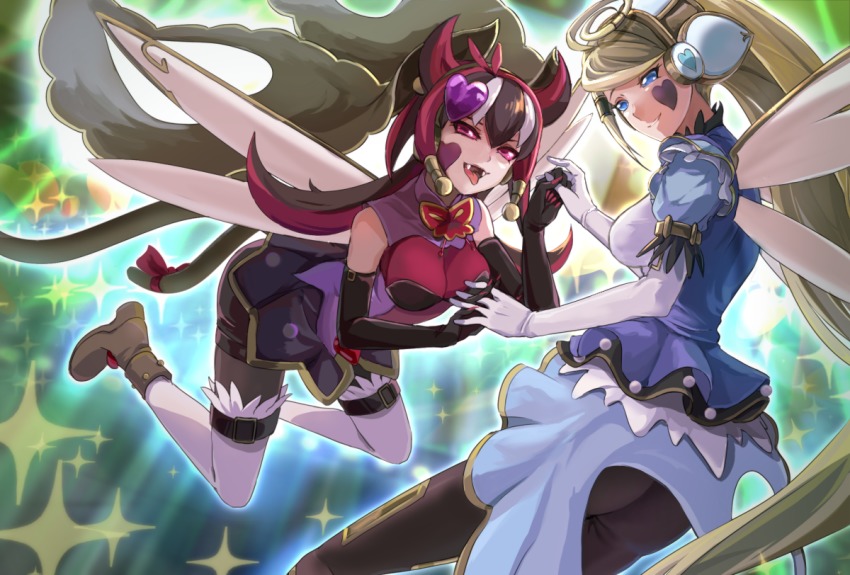 2girls, duel_monster, multiple_girls, sparkle, tagme, trickstar_black_catbat, trickstar_holly_angel, yu-gi-oh!