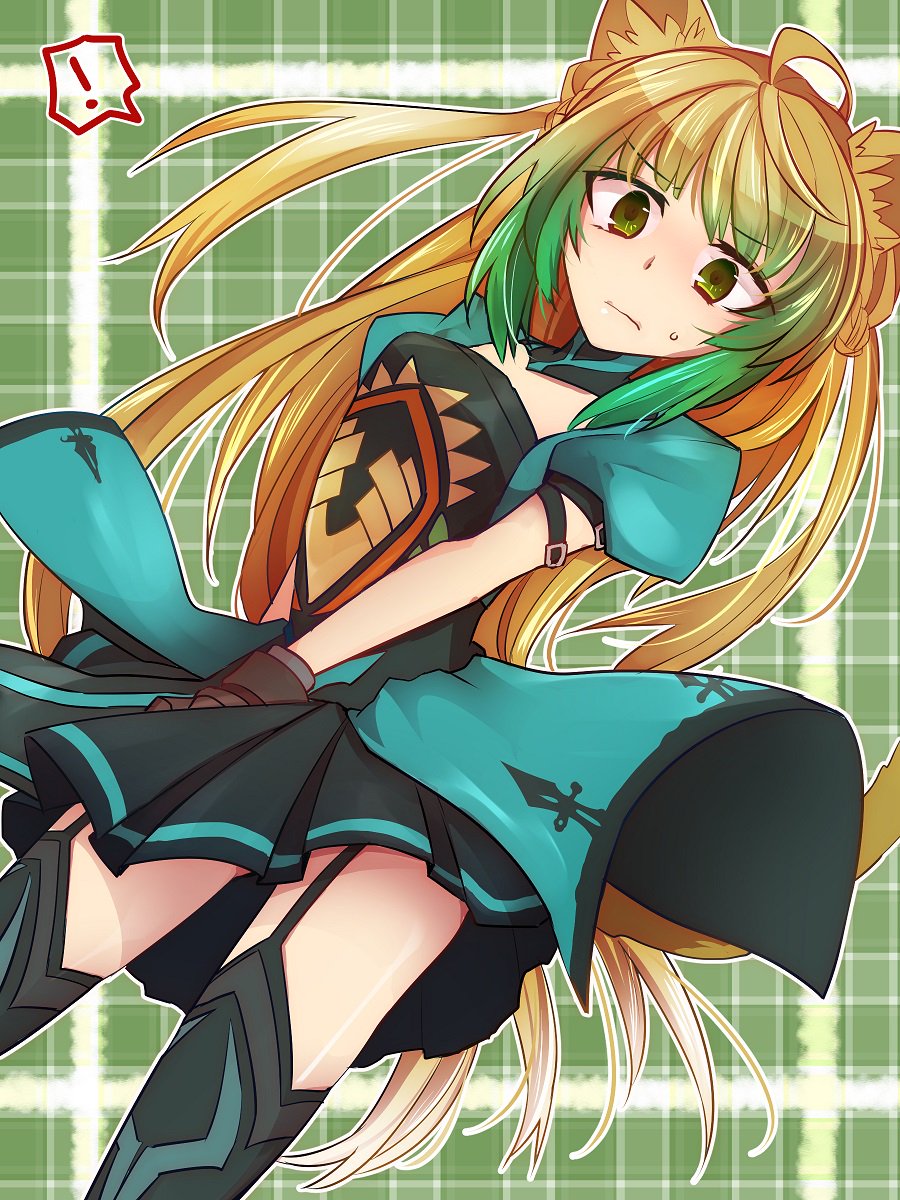 1girl, ahoge, animal_ears, atalanta_(fate), blonde_hair, breasts, cat_ears, dress