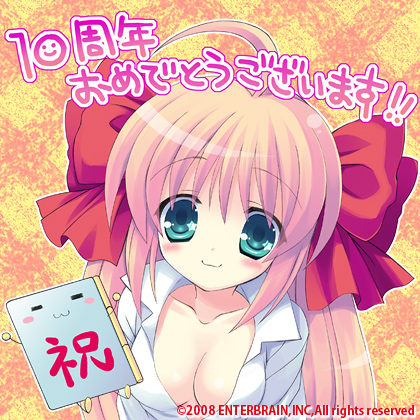 +_+, 1girl, :3, ahoge, blonde_hair, blouse, bow, breasts