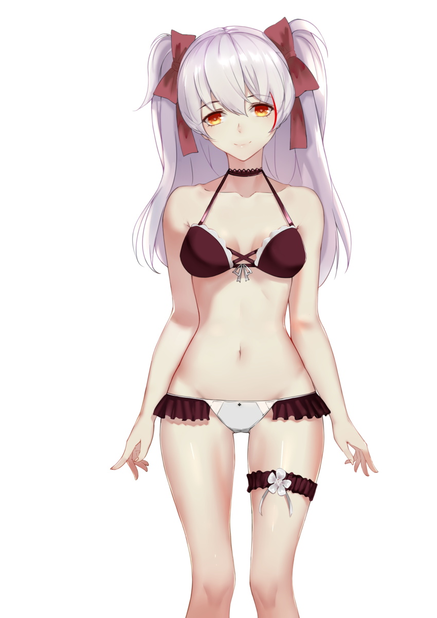 1girl, absurdres, azur_lane, bikini, black_bikini, breasts, brown_eyes, brown_ribbon