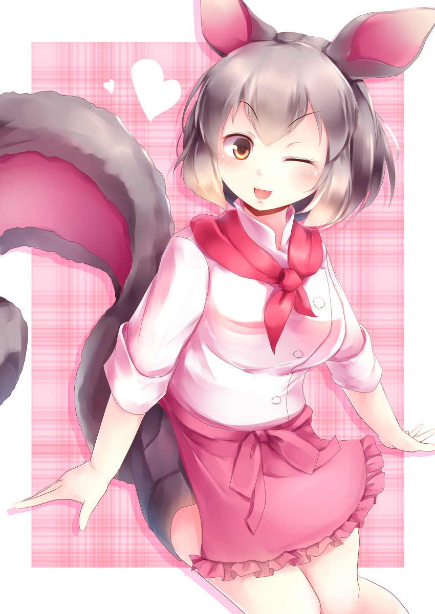 10s, 1girl, absurdres, animal_ears, apron, blush, common_brushtail_possum_(kemono_friends), female_focus